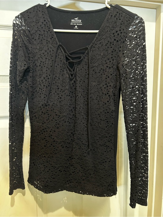 Hollister Tops - Hollister Black Crochet Lace-Up Long Sleeve Top